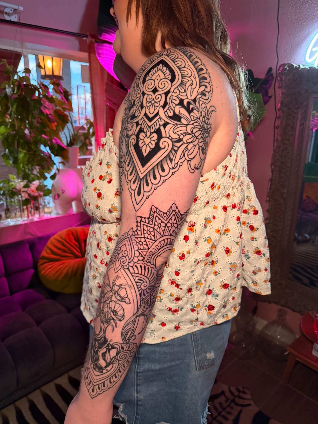 Back and shoulder by Jenna, floral linework