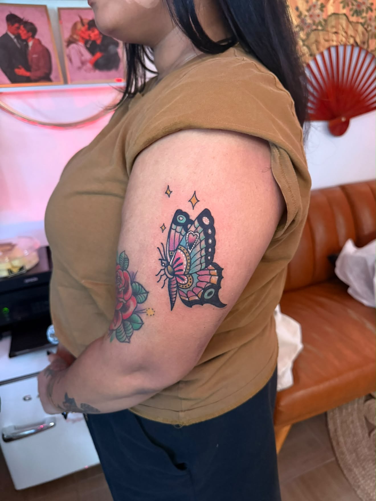 Arm by Jenna, traditional butterfly in color